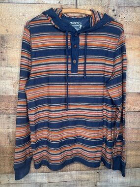 Faherty Sunwashed Hoodie Men's S Striped 100% Organic Cotton Pullover